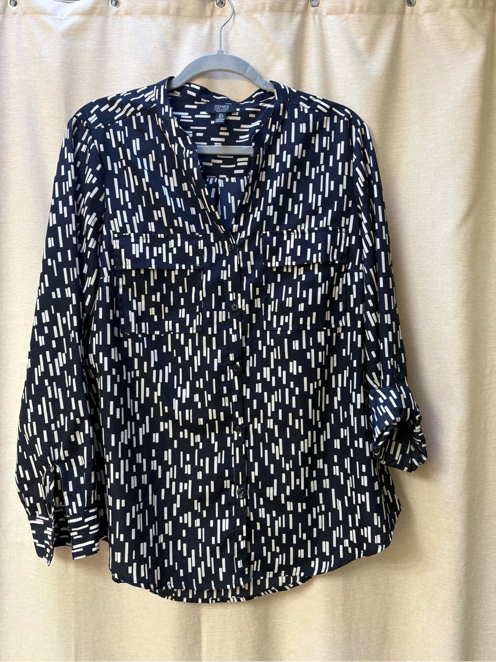 Jones New York Navy and White Abstract-Print Button Down Shirt